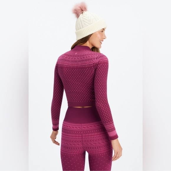 Fabletics Holly Seamless Fair Isle Long Sleeve Top & Leggings Set Merlot XL - Picture 4 of 14